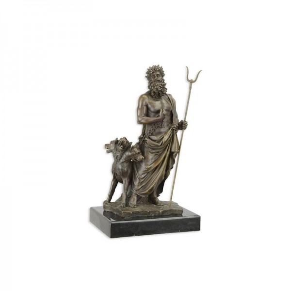 Hades si Cerberus - statueta din bronz pe soclu din marmura