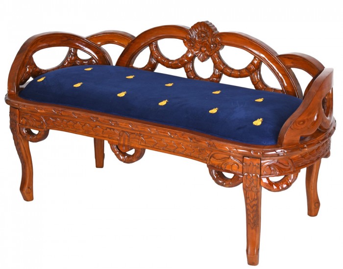 Sofa din lemn masiv mahon cu tapiterie din catifea albastra  MAR267