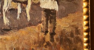 ”Boi la munca campului” - Tablou f VECHI, realizat în ulei păstos pe panza, semnat, pictor maghiar, dimensiuni 60x50 cm