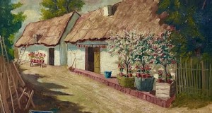NEGOCIABIL! ”Curte țărăneasca” - SUPERB! Tablou f VECHI, ulei pe panza, semn derapta jos, Dimrns 80x60 cm+ramă , Peste 100x80cm cu rama.