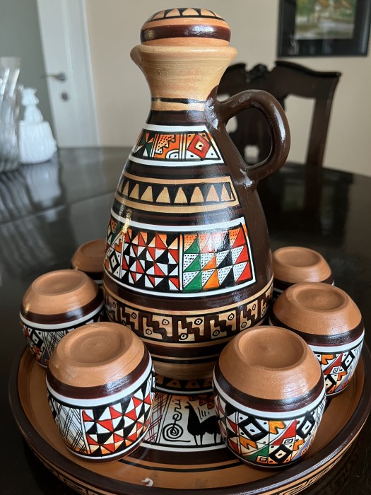 Set carafa si pahare de ceramica pictata