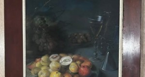 Tablou Pastel Natura Moarta in Clar-Obscur, pictură începutul sec 20, cu certificat, înrămat rama veche lemn 49x65cm