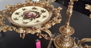 Fructiera bronz cu portelan și blat din marmura Murano