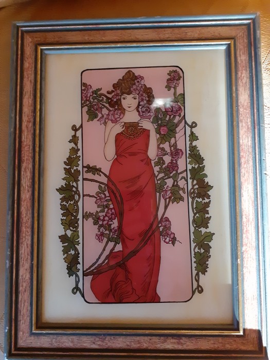 Tablou Art Nouveau pictat pe sticlă