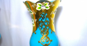 Veioze inalte, sticlă Boemia, turcoaz, Persia eternă, Qajar, vintage