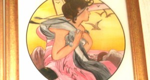 tablou portret femeie pictura rotunda pe sticla