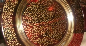 platou rotund mare murano,muanta rubin pictura aur,vintage