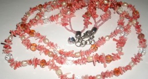 colier trei siraguri coral natural Angel Sky,perle si cristale