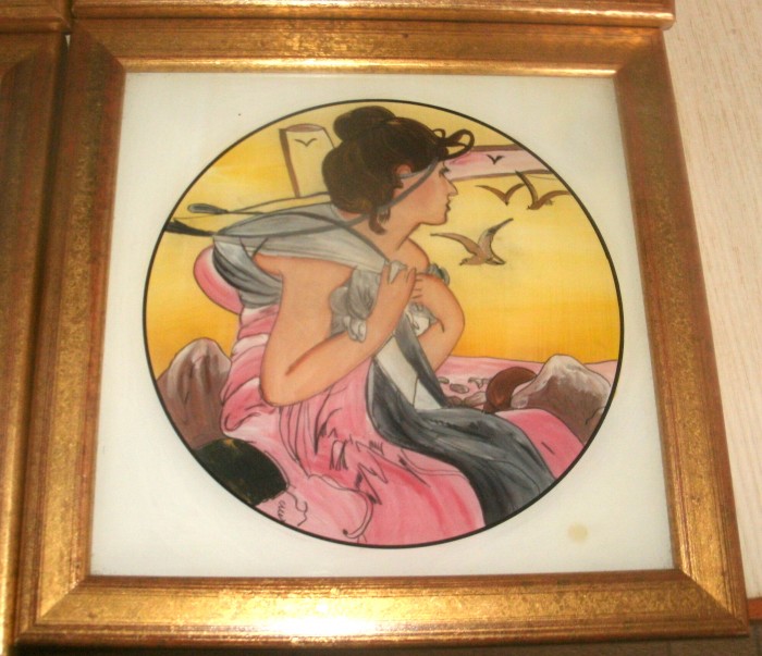 tablou portret femeie pictura rotunda pe sticla