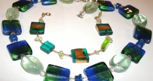 bratara si colier murano Venetian degrade nuante verde ,albastru