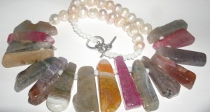 colier perle cu baghete pietre semipretioase naturale multicolore