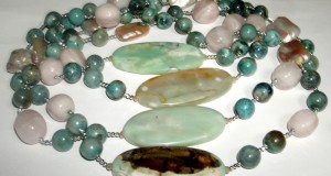 colier lung pietre turcoaz,agate cuart roz si perle
