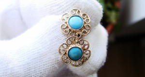 cercei aur 14k cu turcoaz floral