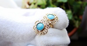 cercei aur 14k cu turcoaz floral