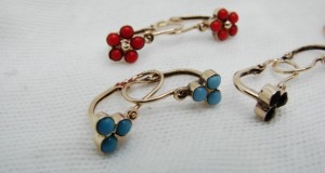 Cercei Aur 14K Copii Fetite Coral Albastru Rosu cristal