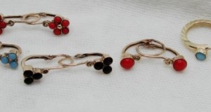 Cercei Aur 14K Copii Fetite Coral Albastru Rosu cristal