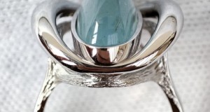 Inel aur alb 14k cu Acvamarin Aquamarin natural cabochon by Wilhelm Müller