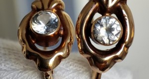 Cercei aur retro 14k cristal stanca natural