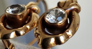 Cercei aur retro 14k cristal stanca natural