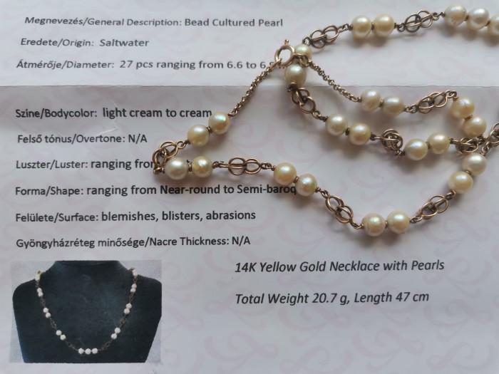 colier aur 14k baroc perle naturale apa sarata cu certificat