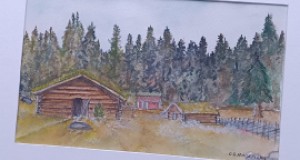 Tablou inramat, peisaj nordic , acuarela, semnat