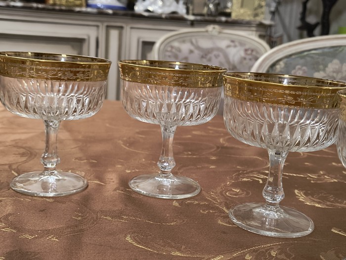 6 Pahare șampanie cristal și foiță aur 6 Pahare șampanie cristal și foiță aur