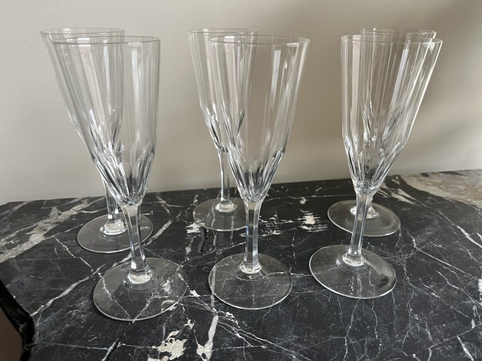 Elegant set 6 pahare pentru șampanie, cristal, Italia