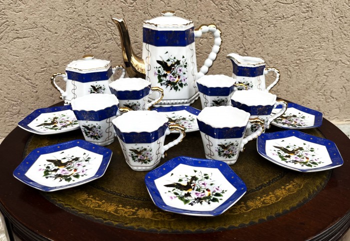 Elegant set cafea pt 6 persoane-flori-pasari-Anglia